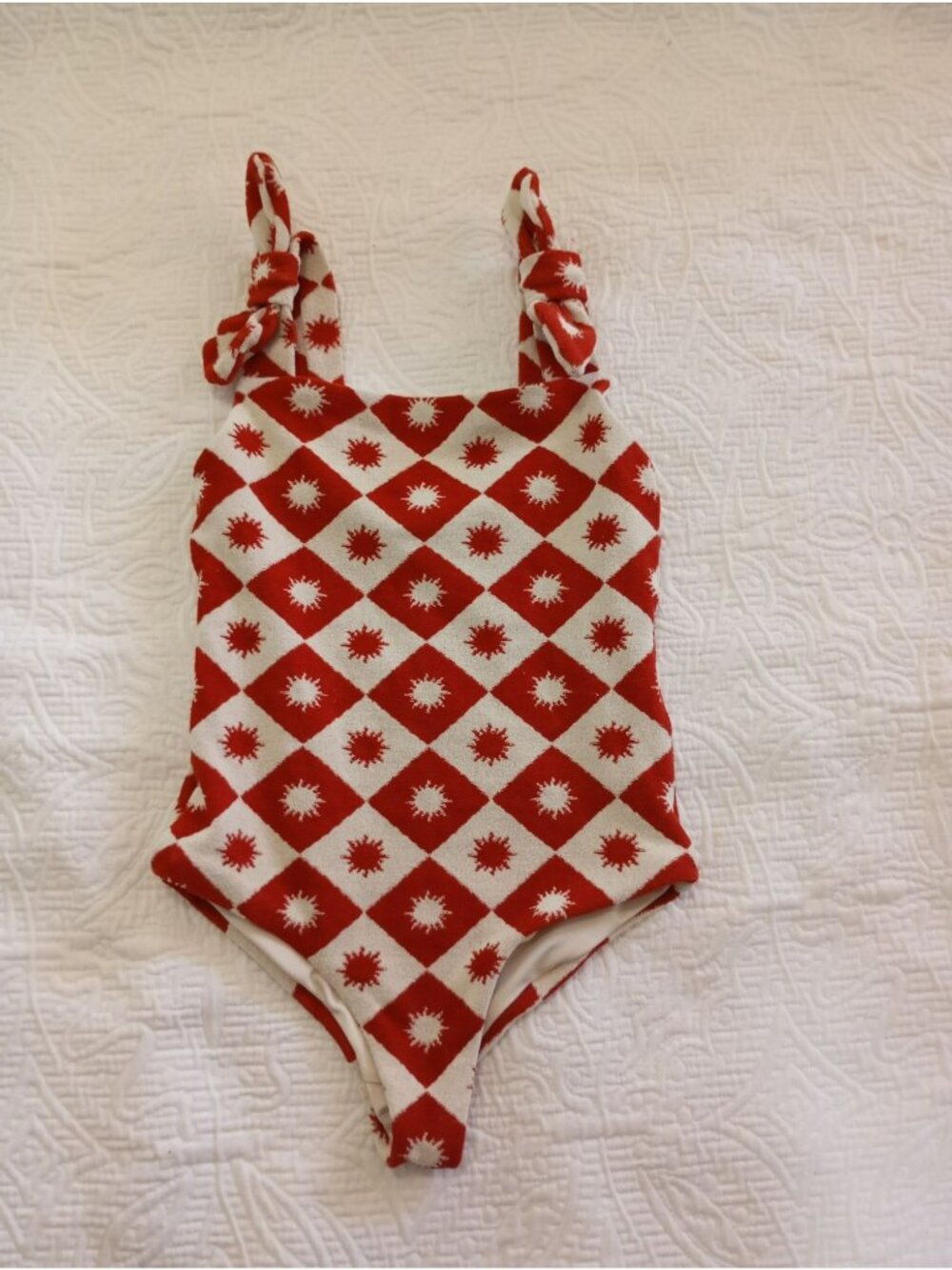 Beach Riot One-Piece Swimsuit Knotted Straps Diamond Sunburst Print Size 2